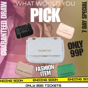 Win a Valentino Bag for just 99p! Choose your favorite color and elevate your style.